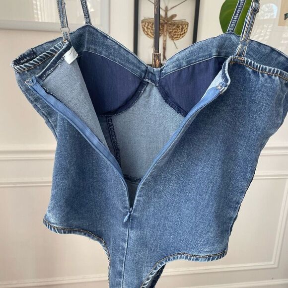 Denim Wildcat Mar Won’t Forget Bustier Bodysuit M - Picture 6 of 8